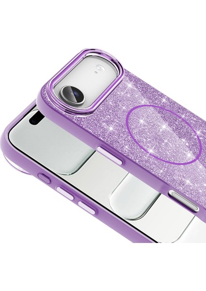 Apple iPhone 17 Air Kılıf M-Safe Şarj Özellikli Parlayan Simli Okso Kapak modelleri