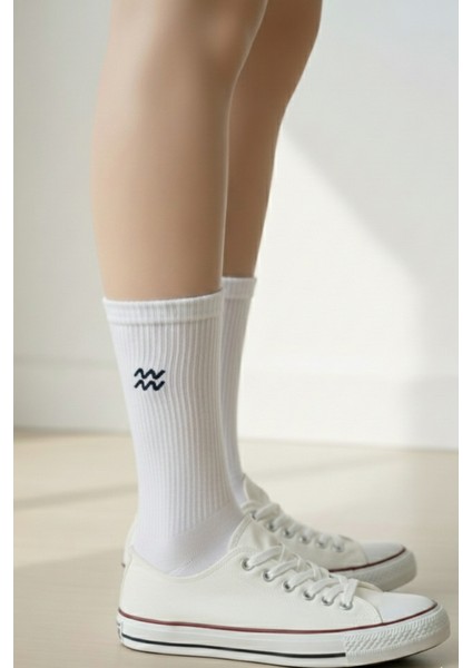 Kova Burcu Nakışlı Astrolojik Casual Yazlık Kışlık Pamuklu Unisex Siyah Beyaz 2 Çift Çorap fiyatları