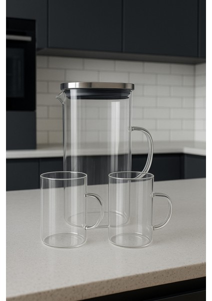 Metal Kapaklı Cam Sürahi 1.8lt + 2 Adet Cam Bardak fiyatları