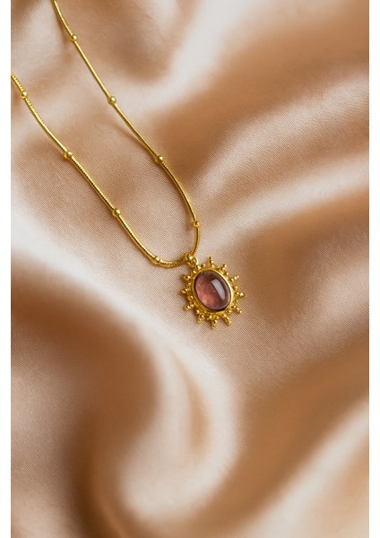 Taşlı Zarif Vintage Güneş Çelik Kolye