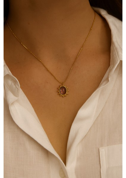 Taşlı Zarif Vintage Güneş Çelik Kolye fiyatları