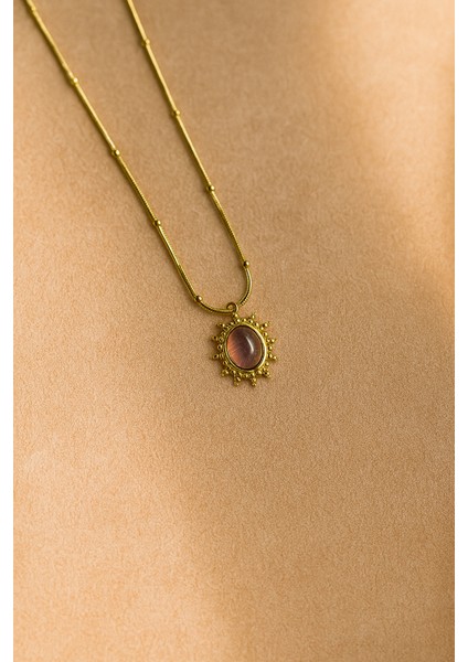 Taşlı Zarif Vintage Güneş Çelik Kolye modelleri