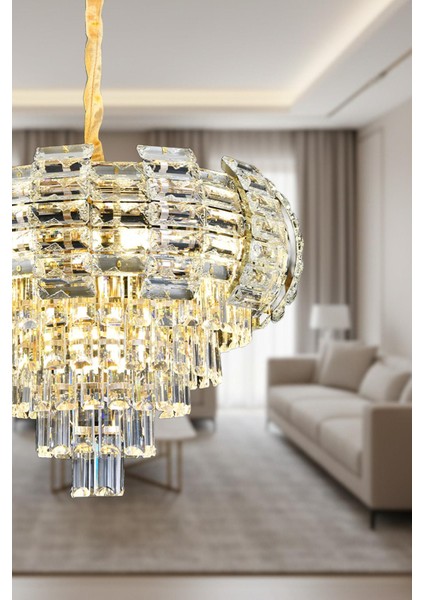 Billur Gold 60 cm Kristal Taşlı Modern Avize – Salon ve Oturma Odası fiyatları