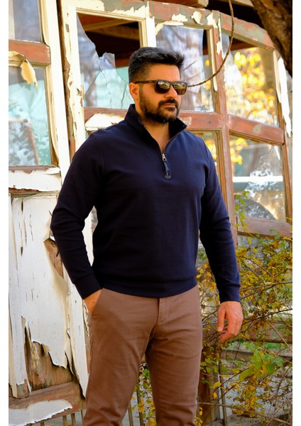 Erkek Yarım Fermuarlı Sweatshirt Lacivert