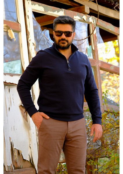 Erkek Yarım Fermuarlı Sweatshirt Lacivert fırsatları