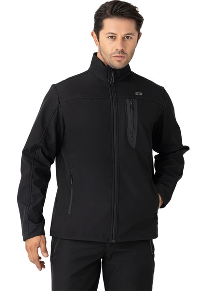 Siyah Erkek Su Geçirmez Softshell Outdoor Mont / Ceket - 5039-10