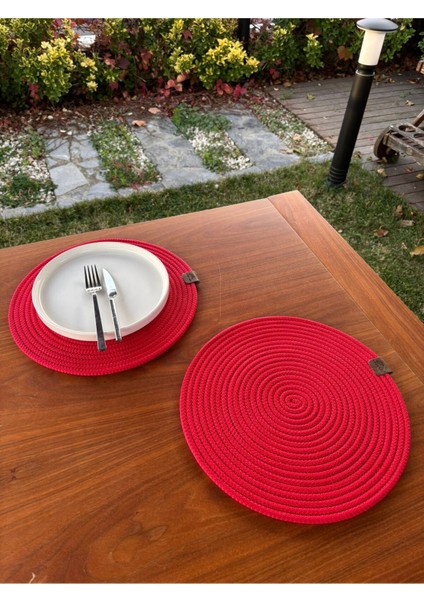 2'li Kırmızı Yılbaşı Temalı Hasır Görünümlü Yuvarlak Supla – Leke Tutmaz, El Yapımı – 33X33 cm fırsatları