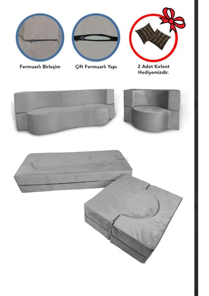 Orion Yataklı Koltuk Takımı 2+1 Modern Pratik Sünger Koltuk Takımı Yıkanabilir Kılıflı(gri) fırsatları