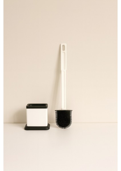 Beyaz ve Siyah Renk Silikon Tuvalet Fırçası Set Bükülebilir Pratik Silikon Wc Klozet Fırçası