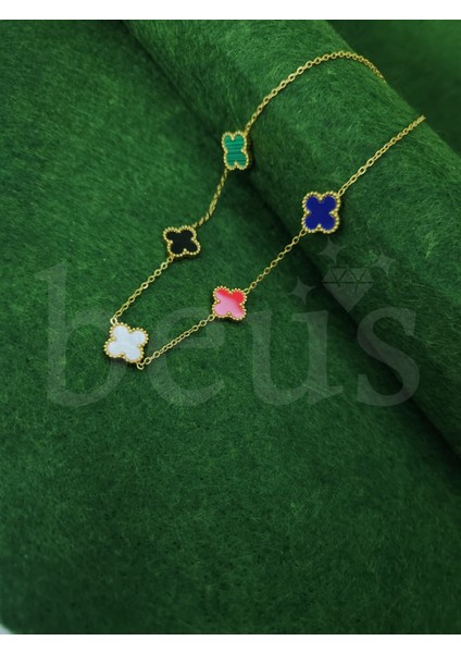 - Renkli Yonca Model Gold Kaplama Çelik Kolye