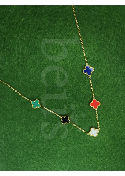 - Renkli Yonca Model Gold Kaplama Çelik Kolye fiyatları