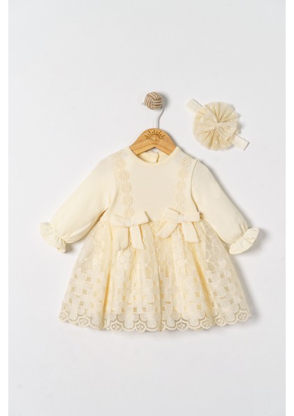 Kız Bebek Mevlütlük Elbise Dantelli Bandanalı ELB1071