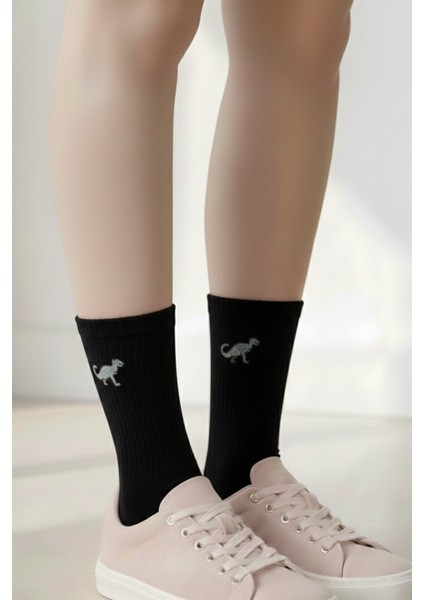 Dinazor T-Rex Nakışlı 2 Çift Siyah ve Beyaz Eğlenceli Yazlık Kışlık Pamuklu Unisex Çorap Seti fiyatları