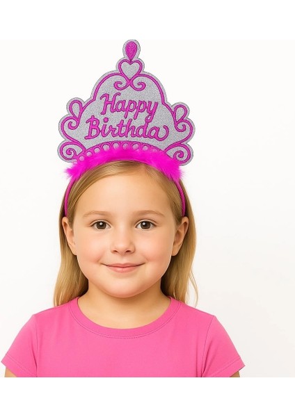 Buğz Pembe Happy Birthday Prenses Tacı – Doğum Günü Taç Aksesuarı