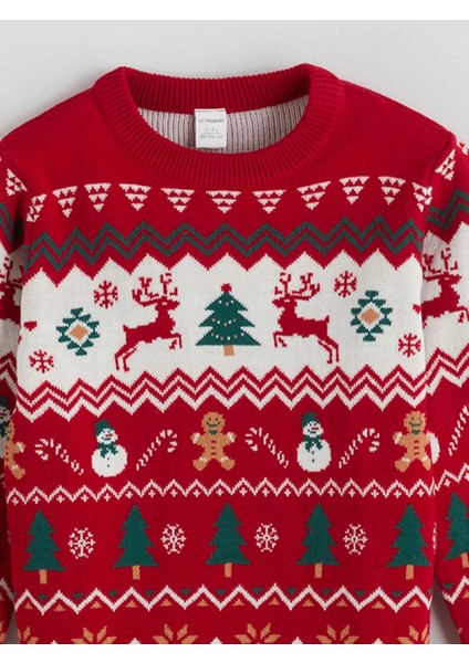 Kids Kırmızı Bisiklet Yaka Yılbaşı Temalı Erkek Çocuk Kazak modelleri