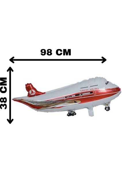 Folyo Uçak Balon Kırmızı Beyaz Helyum Uyumlu 98×38 cm Dogum Günü Parti Balonu