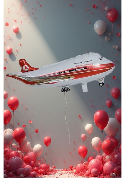 Folyo Uçak Balon Kırmızı Beyaz Helyum Uyumlu 98×38 cm Dogum Günü Parti Balonu modelleri