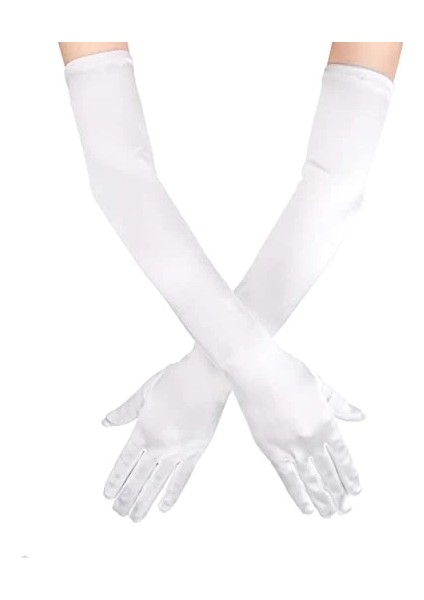 Buğz Beyaz Renk Dirseğe Kadar Uzun Kumaş Eldiven 40 cm fiyatları