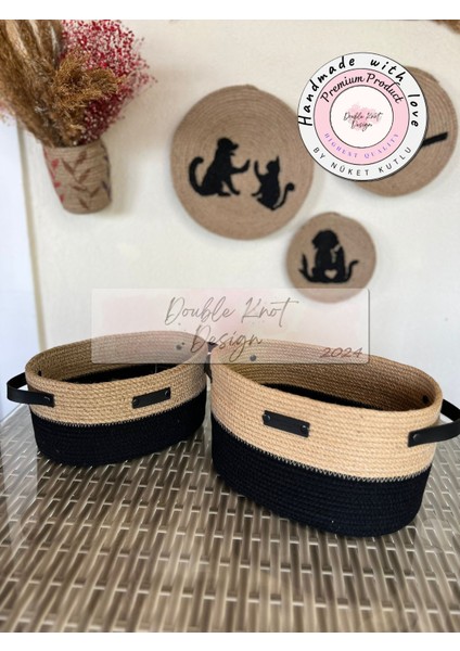 2li Jüt Oval Hasır Sepet Takımı Çok Amaçlı Düzenleyici Sepet Organizer /