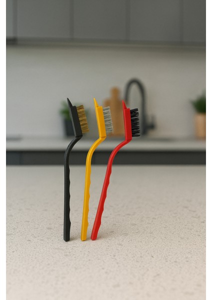 Pratik Temizlik Fırçası Seti Çok Amaçlı 3'lü Mangal Ocak Lavabo Mutfak Multi Ince Temizlik Fırçası