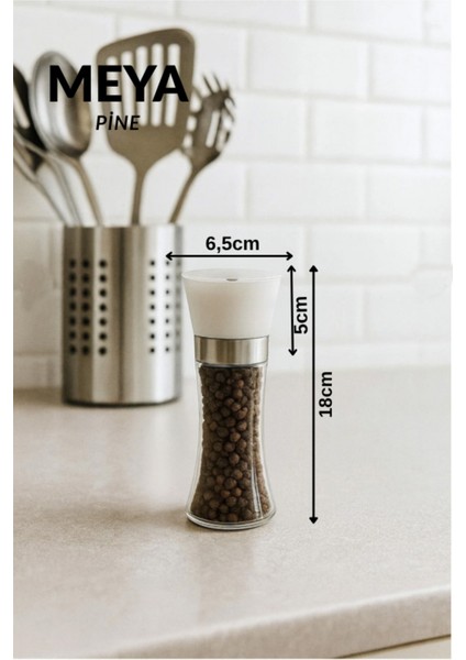 Cam Gövdeli Beyaz Renk Kapaklı Tuz Karabiber Değirmeni Tuz Karabiber Öğütücü 19 cm 1 Adet modelleri