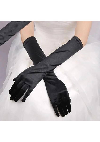 Buğz Uzun Boy Ekstra Parlak Saten Eldiven Siyah Renk