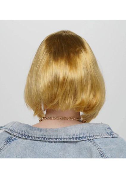Buğz Altın Renk Düz Kesim Küt Parti Peruğu Kısa Takma Saç fiyatları