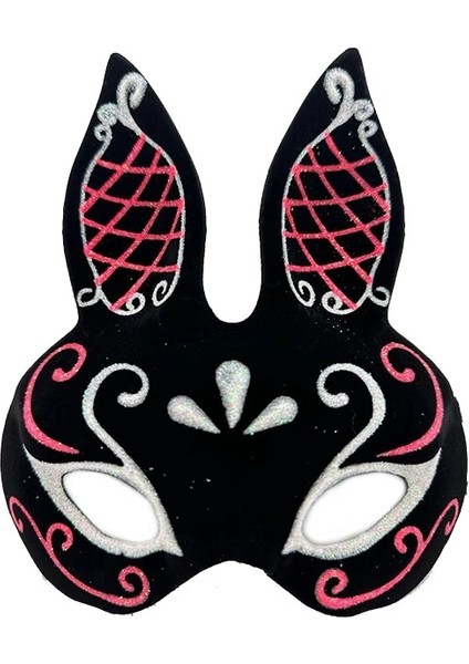 Buğz Siyah Renk Kırmızı Beyaz Simli Siyah Süet Kaplama Tavşan Maskesi 18X16 cm fiyatları