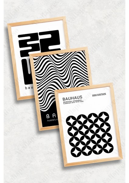 Soyut Siyah Beyaz Bauhaus 3'lü Tablo - Ahşap Çerçeveli Tablo -Duvar Tablosu-Salon Yatak Odası Tablo fiyatları