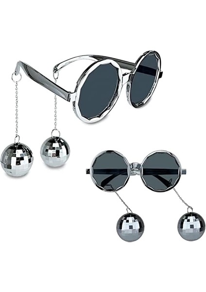 Buğz Disko Toplu Küpeli Parti Gözlüğü Gümüş Renk
