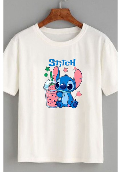 2li Kaliteli Pamuk Penye Kadın Baskılı Tshirt Lilo Stitch Siyah Beyaz Tişört fiyatları