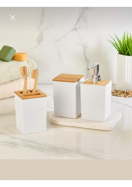 3’lü Bambu Banyo Seti – Sabunluk, Diş Fırçalık ve Sıvı Sabunluk modelleri
