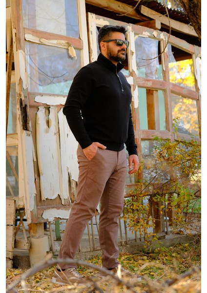 Erkek Yarım Fermuarlı Sweatshirt Siyah