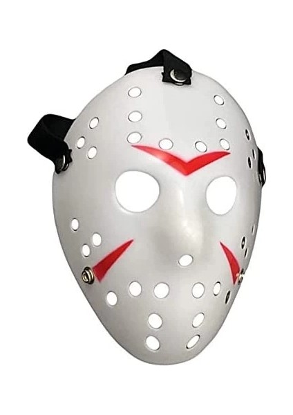 Buğz Beyaz Renk Kırmızı Çizgili Tam Yüz Hokey Jason Maskesi Hannibal Maskesi fırsatları