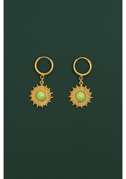 Yeşil Taşlı Vintage Gold Güneş Küpe modelleri