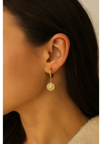 Yeşil Taşlı Vintage Gold Güneş Küpe fırsatları