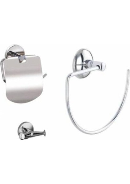 Şık 3'lü Paslanmaz Banyo Aksesuar Seti, Beyaz Renk, Modern Tasarım