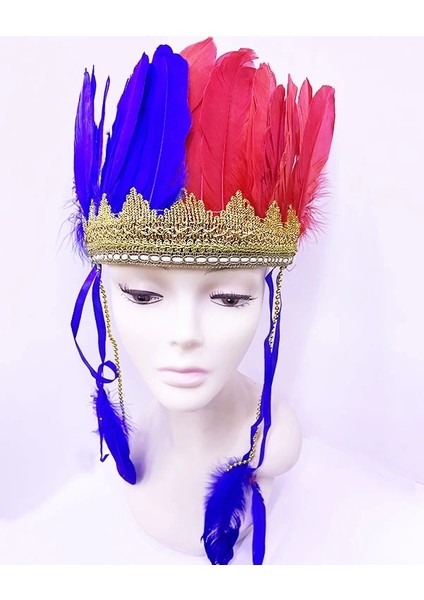 Buğz Bordo Mavi Renk Tüylü Kızılderili Başlığı | Taraftar Başlığı