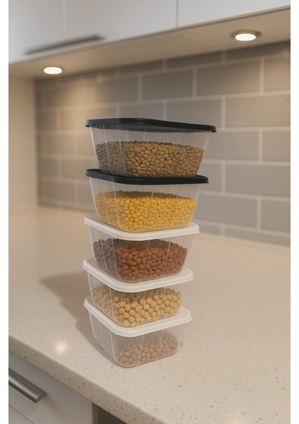 5 Adet Boy Kare Saklama Kabı 2100 ml Antrasit 2100X5