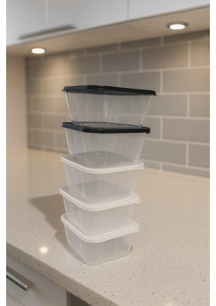 5 Adet Boy Kare Saklama Kabı 2100 ml Antrasit 2100X5 fiyatları