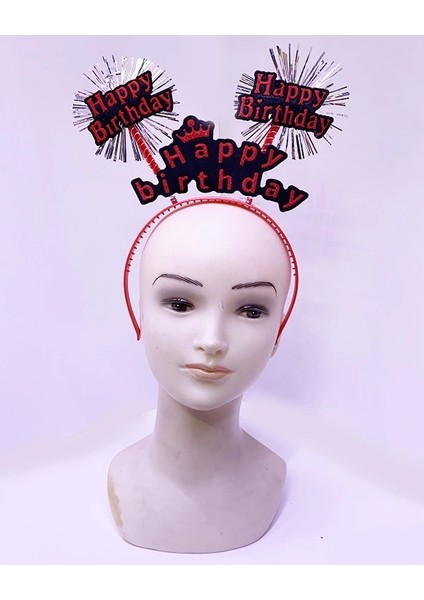 Buğz Happy Birthday Yazılı Püsküllü Neon Kırmızı Renk Doğum Günü Tacı 22X19 cm