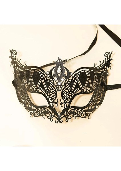 Buğz Kristal Gümüş Taşlı Siyah Renk Lazer Kesim Metal Lüks Maske Balo Parti modelleri