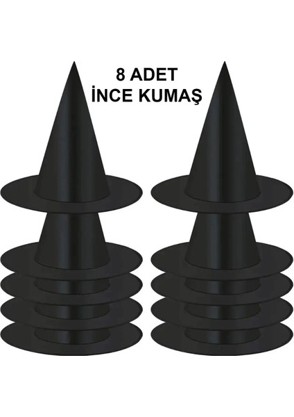 Buğz 8 Adet Siyah Cadı Şapkası – Yetişkin Çocuk Kostüm Aksesuarı