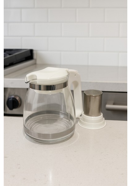Beyaz Süzgeçli Cam Demlik 1500ML Çay- Bitki Çayı Demliği fiyatları