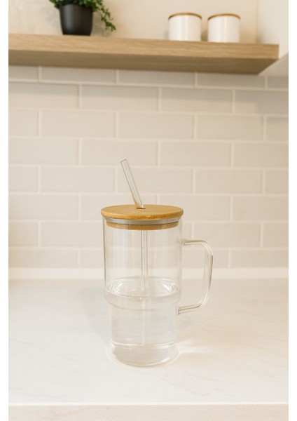Bambu Kapaklı Cam Pipetli Boroslikat Cam Mug-Cam Matara-Cam Termos modelleri