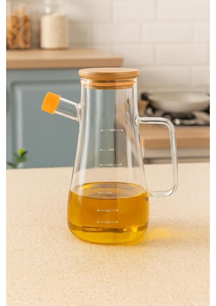 Bambu Kapaklı Vakumlu Borosilikat Cam Yağlık Sirkelik