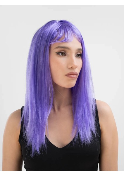 Buğz Lila Renk Uzun Düz Parti Peruğu modelleri