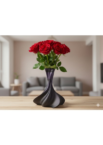 Siyah Dalgalı Heykel Vazo | Lüks Salon Ofis Masaüstü Dekorasyon Aksesuarı