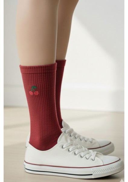 Meyve Nakışlı Unisex Desenli 3 Çift Premium Unisex Renkli Çorap Seti. modelleri