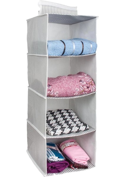Buğz Dolap Içi Düzenleyici Katlanabilir Çok Amaçlı 4 Bölmeli Çizgili Bez Organizer (Siyah)